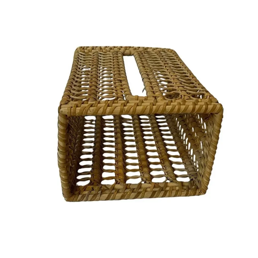 Vintage Wicker Tissue Box Cover Rattan Rectangle Boho Farmhouse Cottage Long